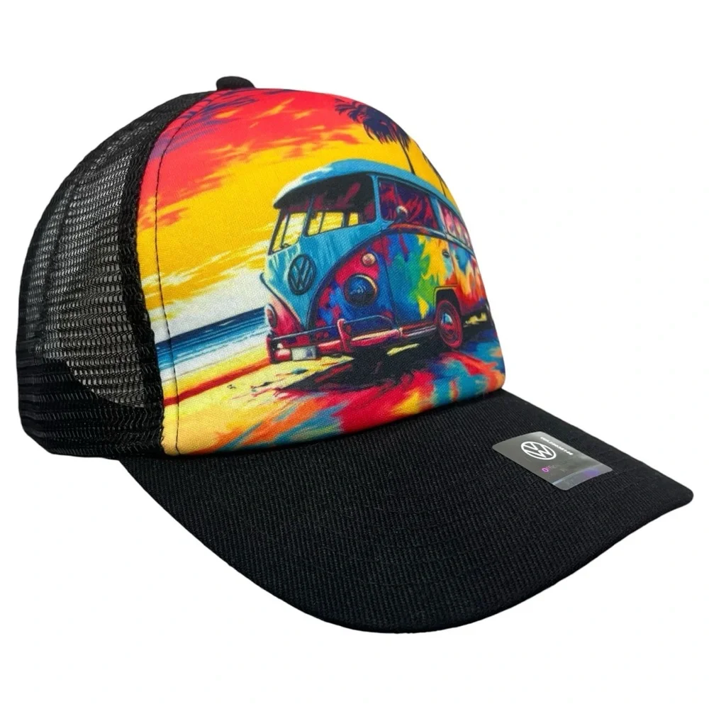 Open Road VW Bus Trucker Hat One Size Multicolor Mesh‎ Snapback NWT